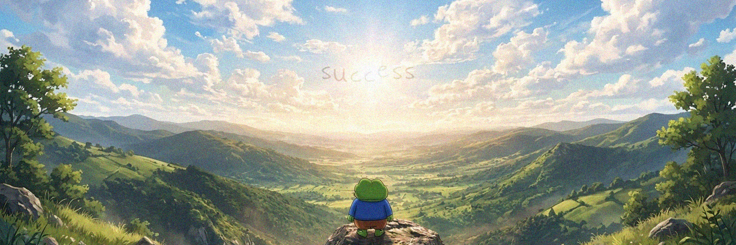 A frog sitting peacefully on a mountain peak, overlooking a vast valley at sunset